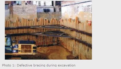 Defective bracing during excavation