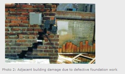 adjacent building damage due to defective foundation work